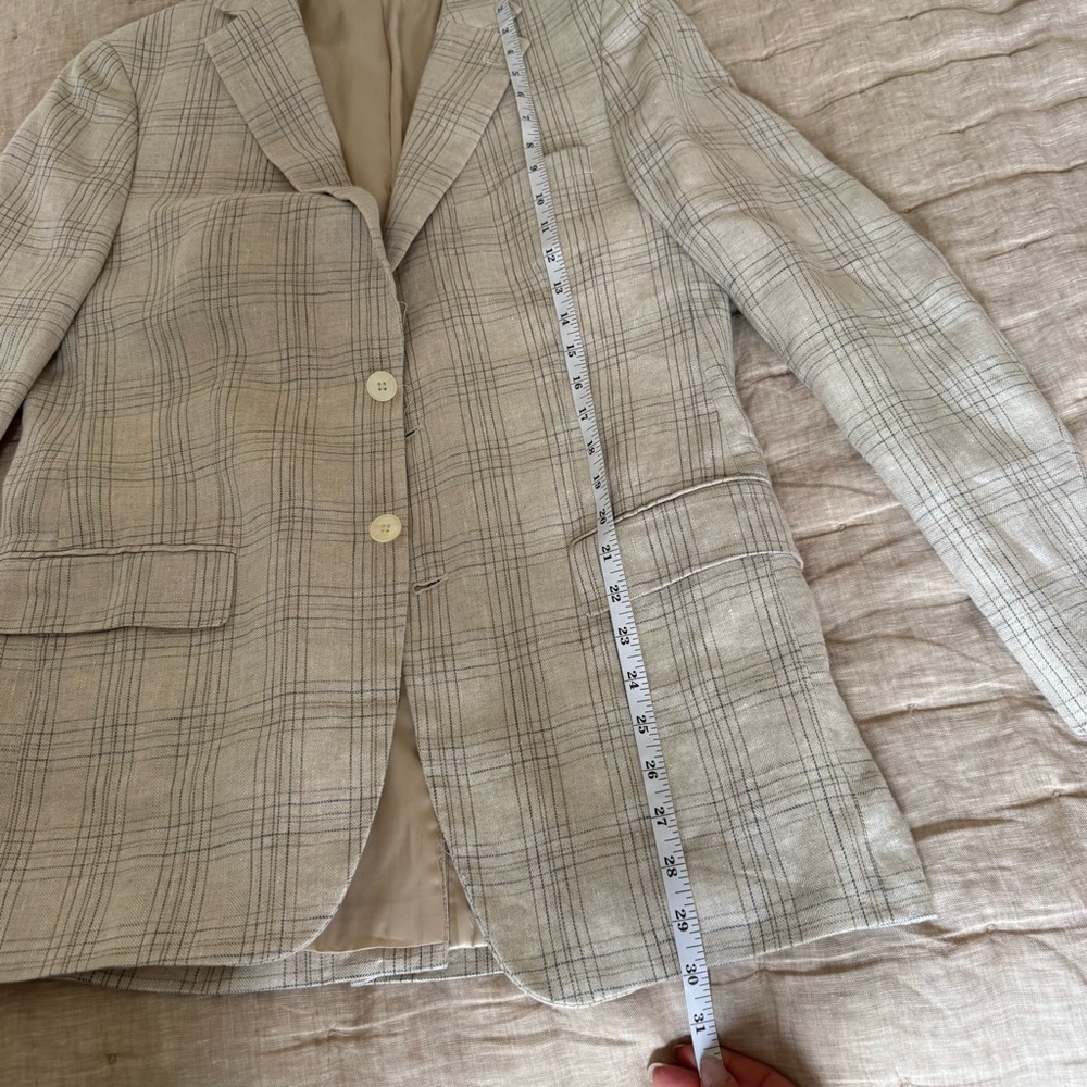 Lauren Ralph Lauren Linen Sport Coats Mens 38R UltraFlex Tan Blue Plaid - Picture 10 of 13